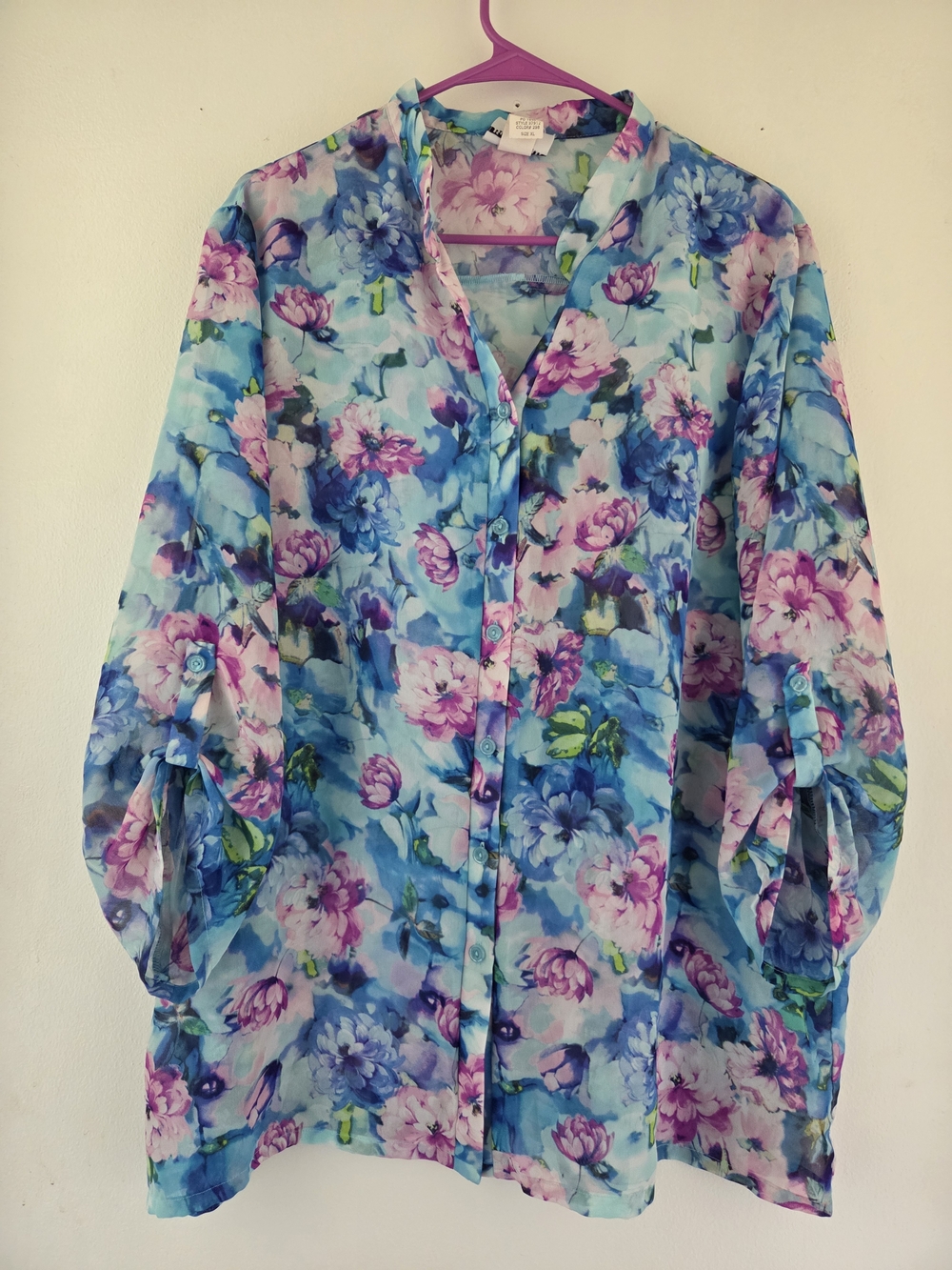 BonWorth Pastel Floral Button-Up Top in Blue and Pink